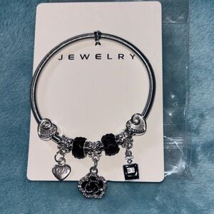 Chic Silver and Black Charm Bracelet